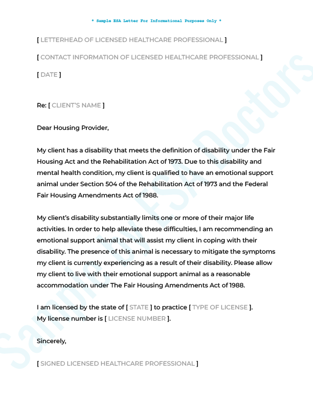 Sample of an ESA Letter (for informational purposes only)