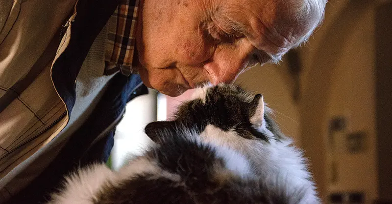 Elderly person finding comfort with their emotional support animal.
